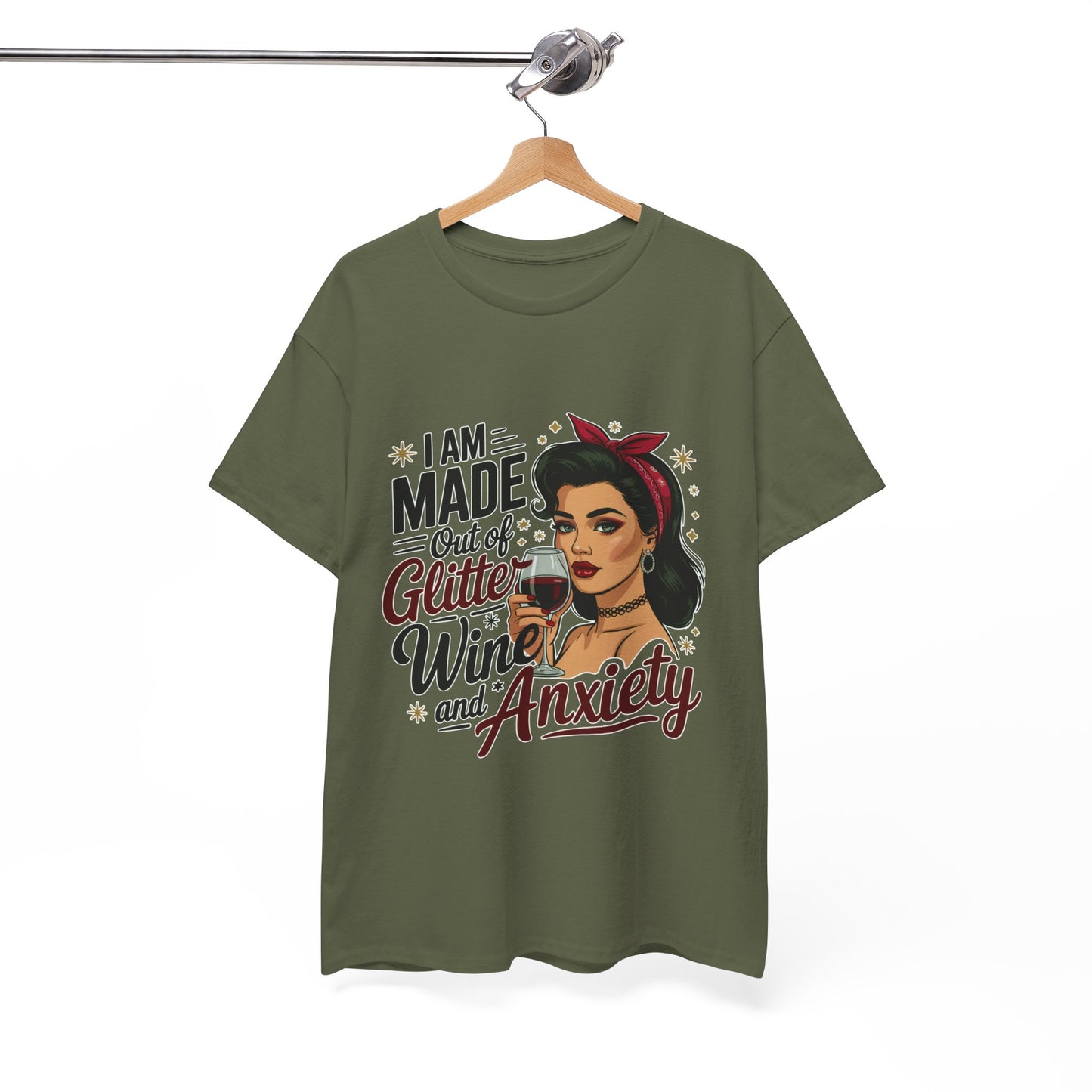 Glitter Wine & Anxiety Tee, Fun Unisex Cotton T-Shirt, Casual Gift for Wine Lovers, Relaxed Fit for Parties, Statement Top