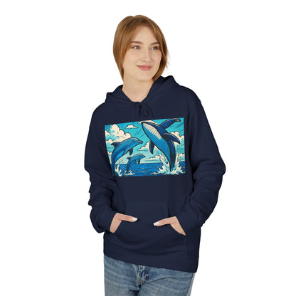 Dolphin Wave Hoodie - Unisex Fleece, Beach Vibes, Gift for Ocean Lovers, Nautical Style, Casual Wear, Summer Essentials