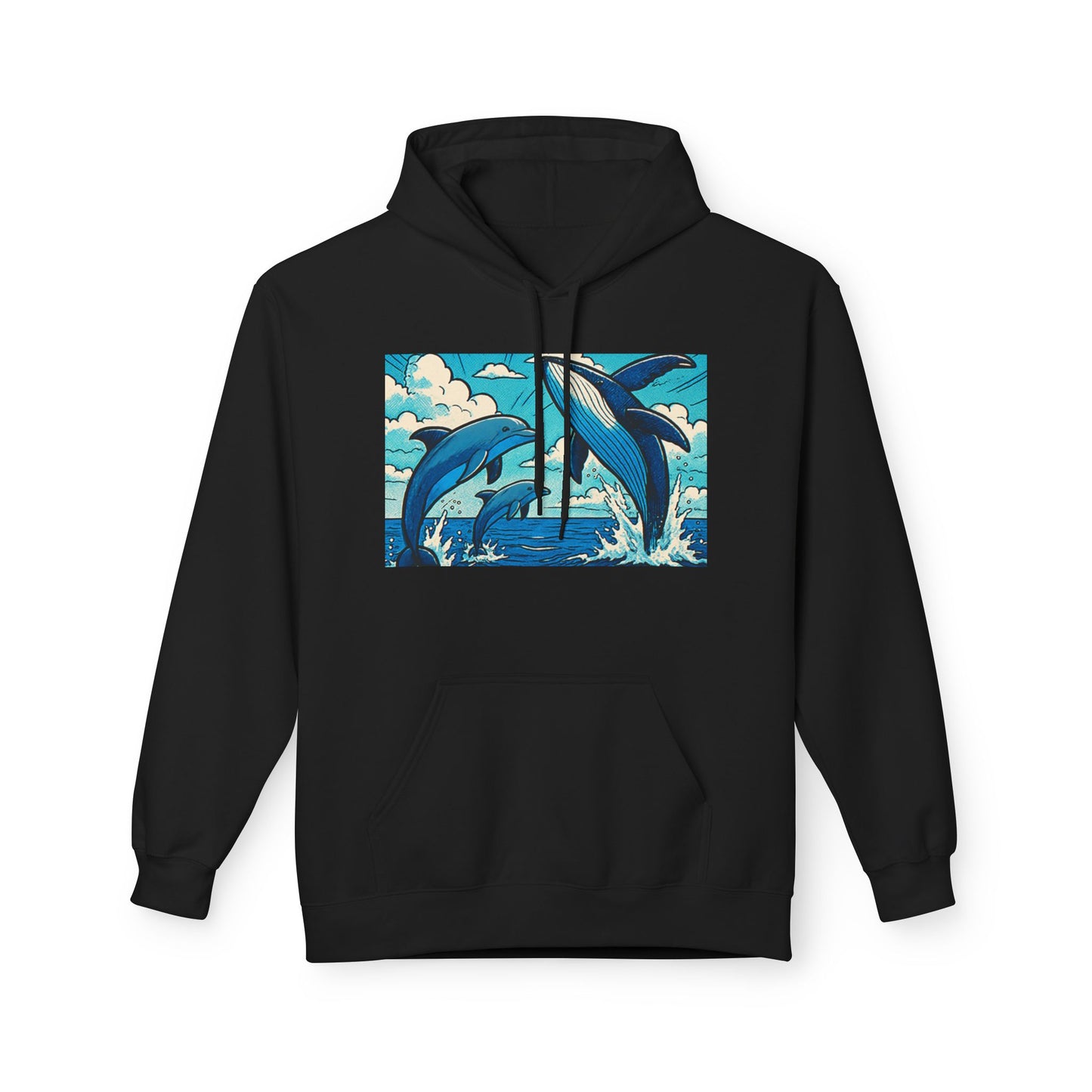 Dolphin Wave Hoodie - Unisex Fleece, Beach Vibes, Gift for Ocean Lovers, Nautical Style, Casual Wear, Summer Essentials
