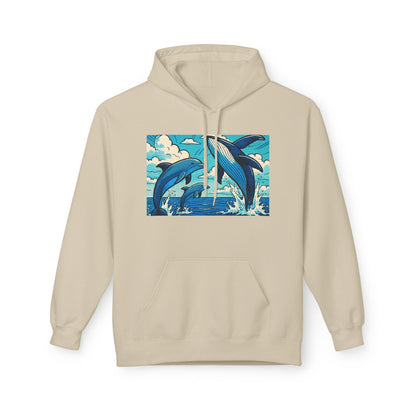 Dolphin Wave Hoodie - Unisex Fleece, Beach Vibes, Gift for Ocean Lovers, Nautical Style, Casual Wear, Summer Essentials