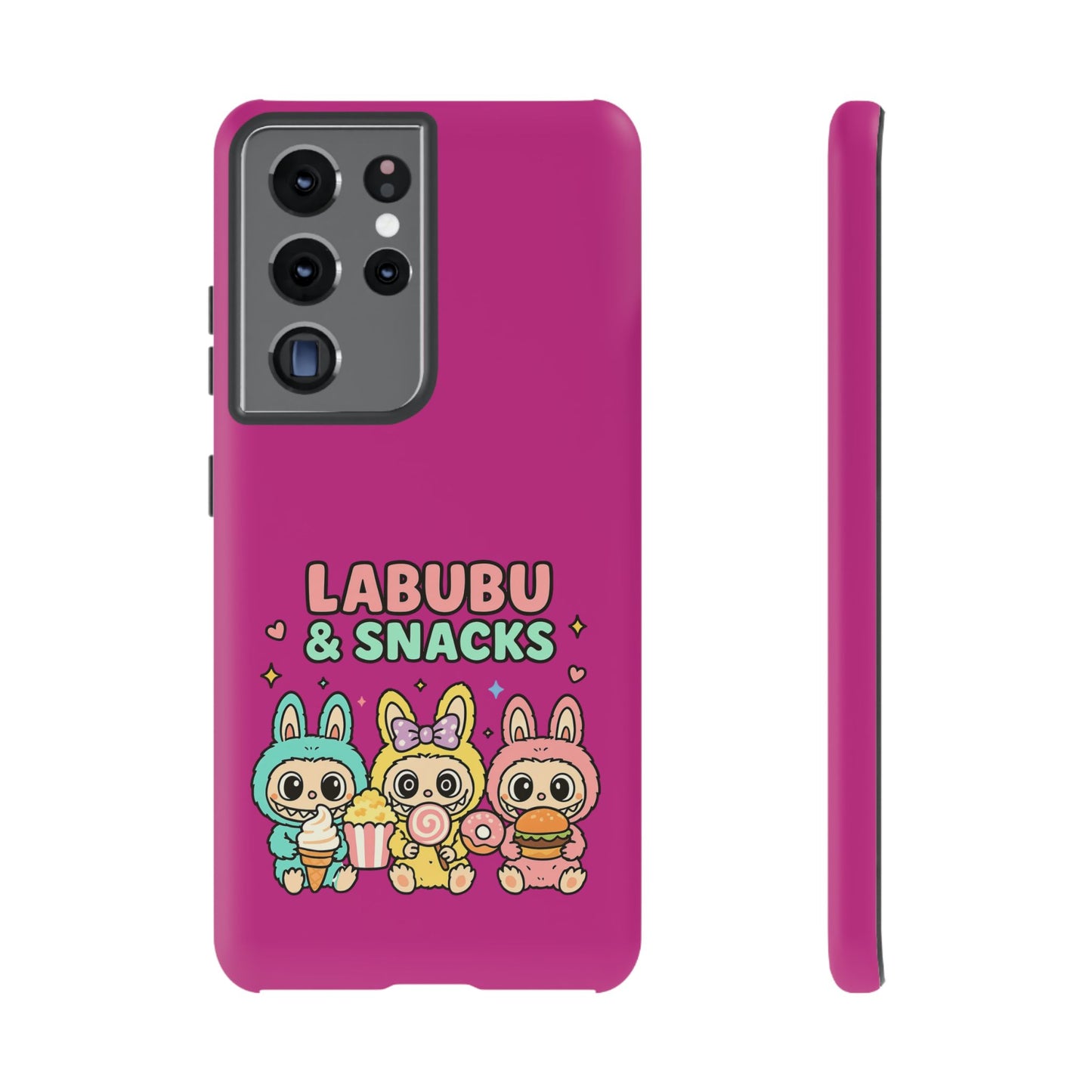 Cute Character Phone Case - Labubus & Snacks, Kawaii Accessories, Gift for Food Lovers, Fun Phone Cover, Cute Tech Gear