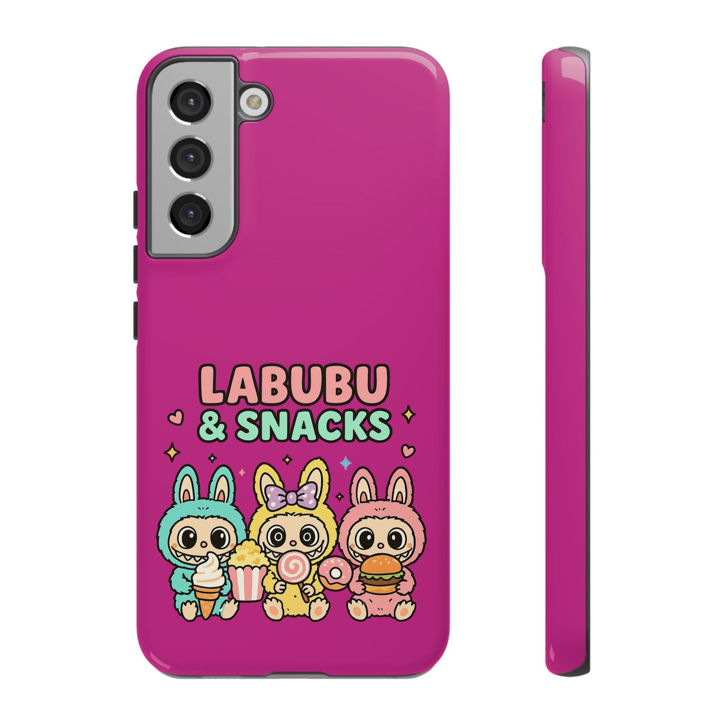 Cute Character Phone Case - Labubus & Snacks, Kawaii Accessories, Gift for Food Lovers, Fun Phone Cover, Cute Tech Gear