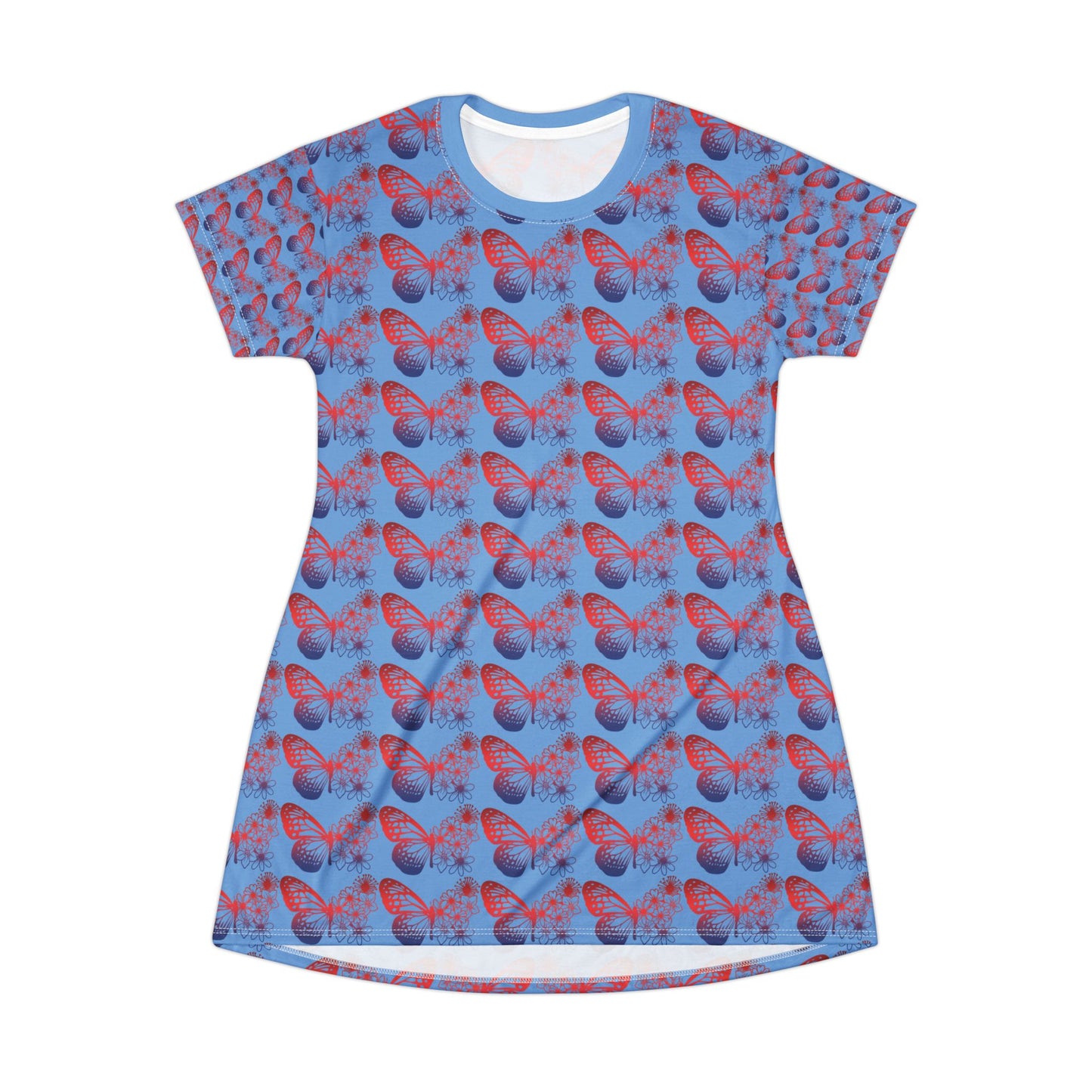 Whimsical Butterfly Print T-Shirt Dress - Casual Wear, Summer Dress, Gift for Her, Beach Outfit, Vacation Fashion