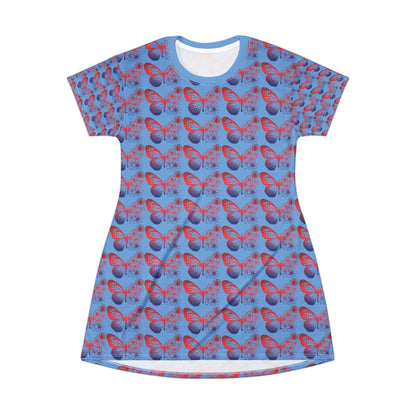 Whimsical Butterfly Print T-Shirt Dress - Casual Wear, Summer Dress, Gift for Her, Beach Outfit, Vacation Fashion