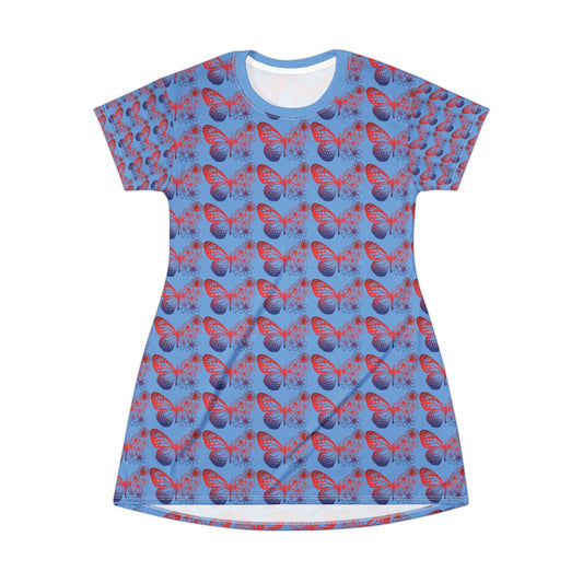 Whimsical Butterfly Print T-Shirt Dress - Casual Wear, Summer Dress, Gift for Her, Beach Outfit, Vacation Fashion