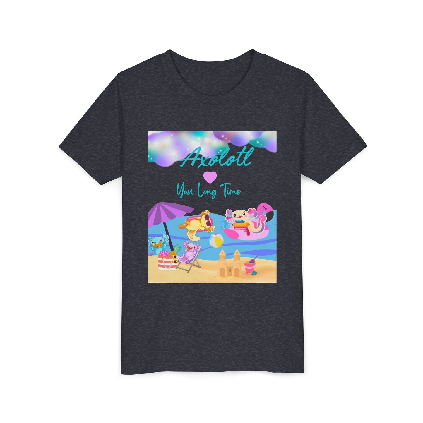 Youth Summer Fun Tee - Axolotl Love, Cute Beach Shirt, Kids Adventure T-Shirt, Summer Party Outfit, Birthday Gift, Vacation Apparel