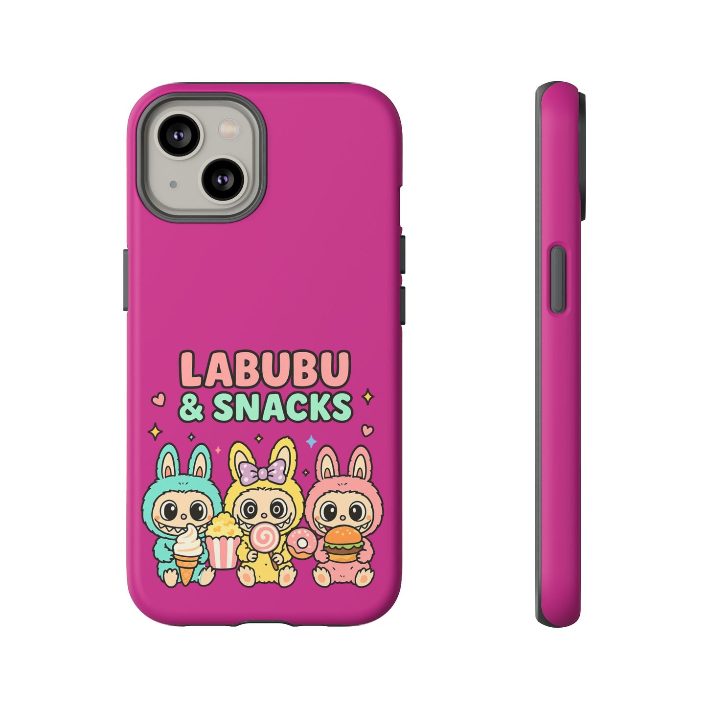 Cute Character Phone Case - Labubus & Snacks, Kawaii Accessories, Gift for Food Lovers, Fun Phone Cover, Cute Tech Gear