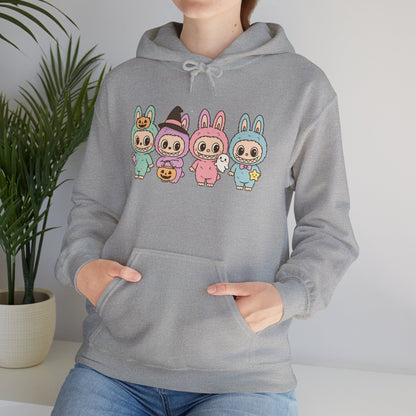 Cute Bunny-Themed Unisex Hoodie, Cozy Animal Sweatshirt for Halloween, Gift for Animal Lovers, Casual Cute Apparel, Funny Graphic Sweatshirt
