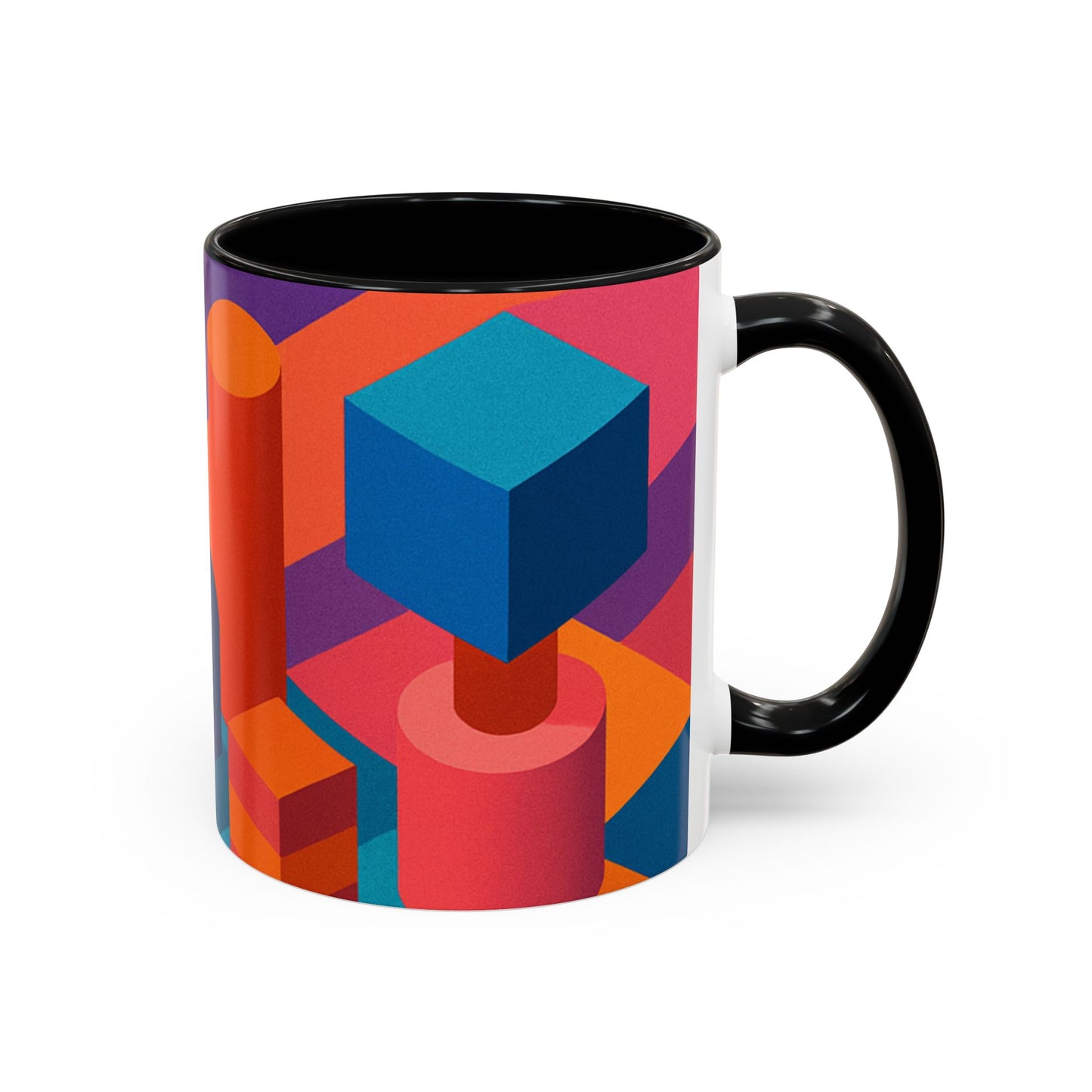 Vibrant Geometric Accent Coffee Mug, Colorful Ceramic Mug for Home or Office, Unique Gift for Birthdays, Holidays, Art Lovers