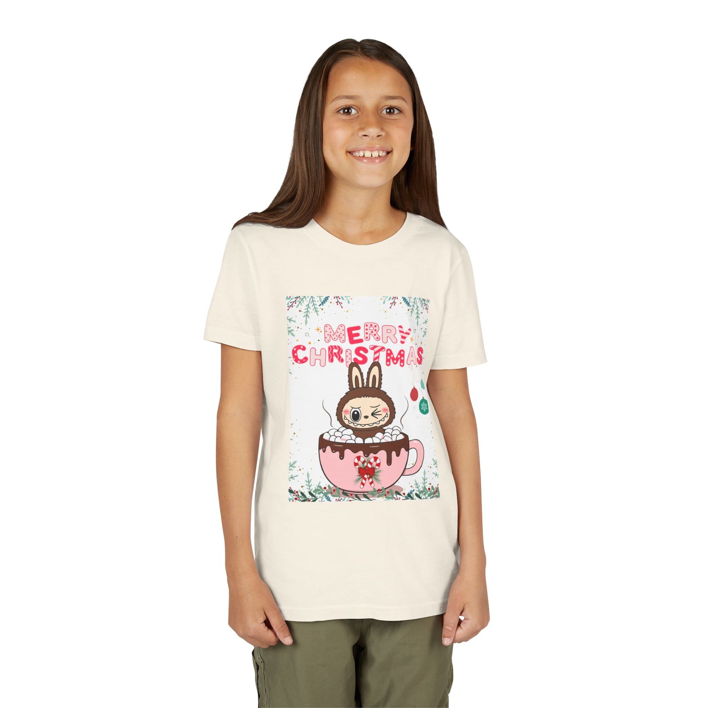 Christmas Bunny Youth Tee, Merry Christmas Shirt, Cute Holiday T-Shirt, Kids Christmas Apparel, Festive Youth Shirt
