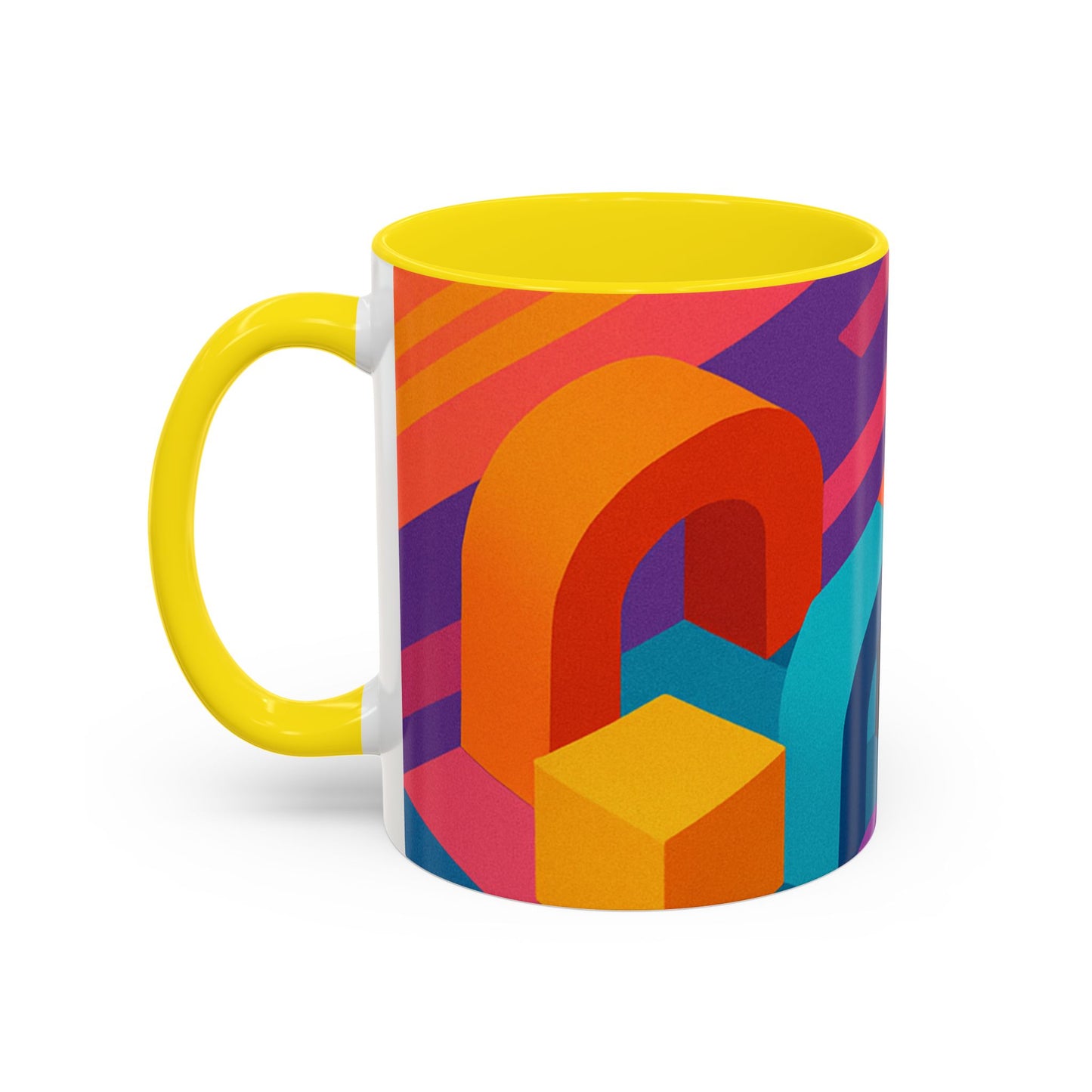 Vibrant Geometric Accent Coffee Mug, Colorful Ceramic Mug for Home or Office, Unique Gift for Birthdays, Holidays, Art Lovers